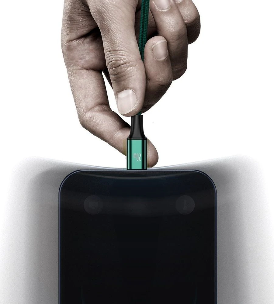Baseus Rapid serijos Micro USB + Lightning + USB-C kabelis skirtas M+L+T 20W 1.5m – Žalias