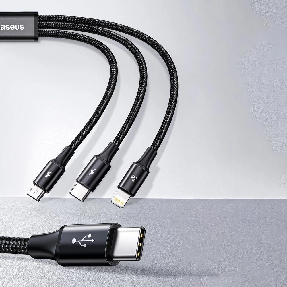 Baseus Rapid serijos Micro USB + Lightning + USB-C kabelis skirtas M+L+T 20W 1.5m – Žalias