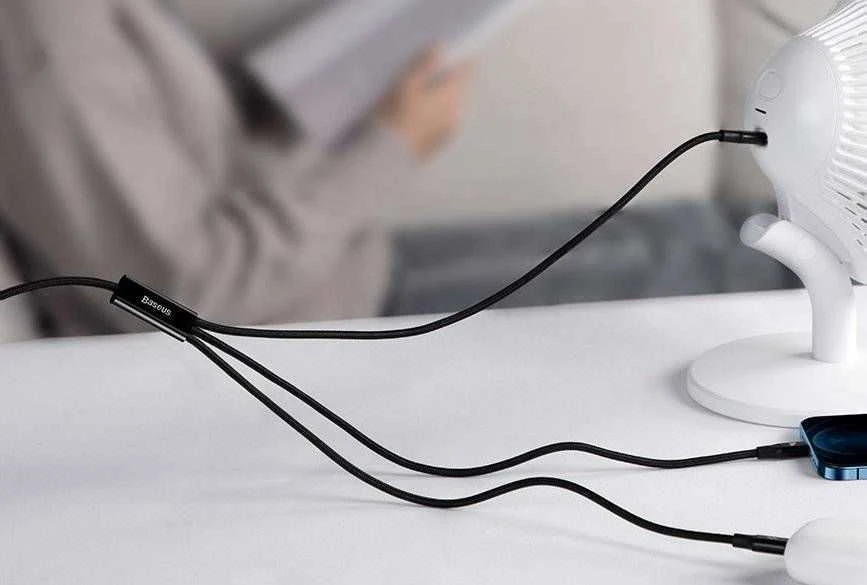 Kabelis USB C - 3 kištukai (USB C (iki 15W), micro USB (iki 10W), lightning (iki 20W)) 1.5m juodas Rapid BASEUS