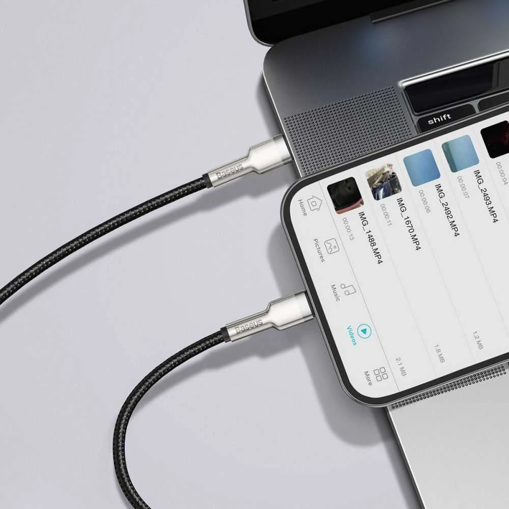 Baseus Cafule Metalinis duomenų kabelis USB Type C/ Lightning - 20W Maitinimas 0.25m, Juodas (Juodas)