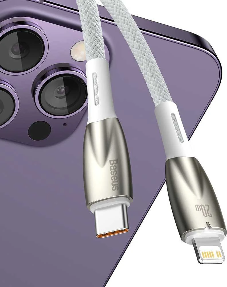 USB-C laidas, skirtas Lightning Baseus Glimmer Series, 20W, 1m (baltas)