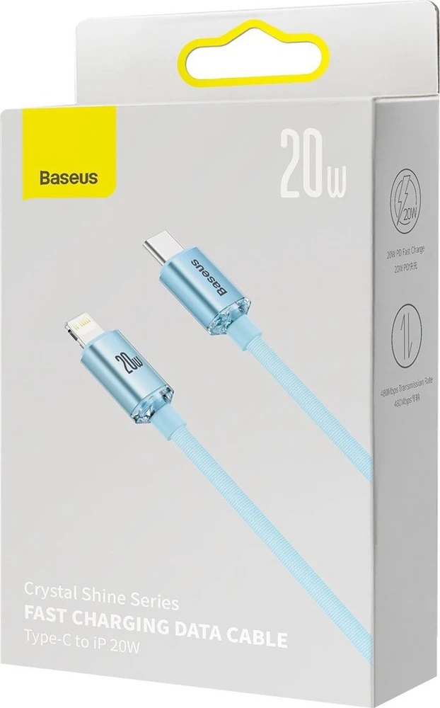 Kabelis USB-C do iP Baseus Crystal Shine, 20 W, 1.2 m (mėlyna)