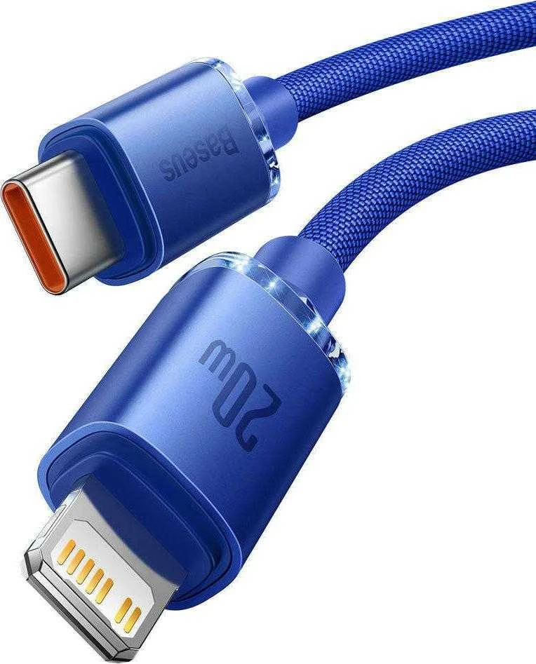 Baseus Crystal USB-C – Lightning laidas 20W 1.2m – Mėlynas