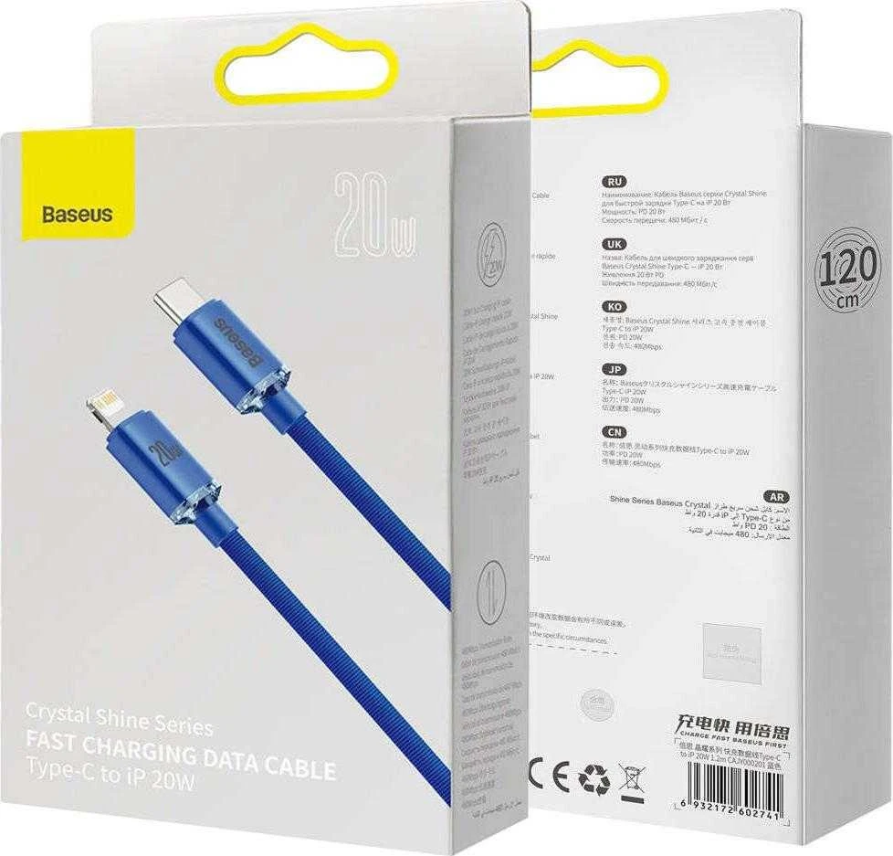 Baseus Crystal USB-C – Lightning laidas 20W 1.2m – Mėlynas