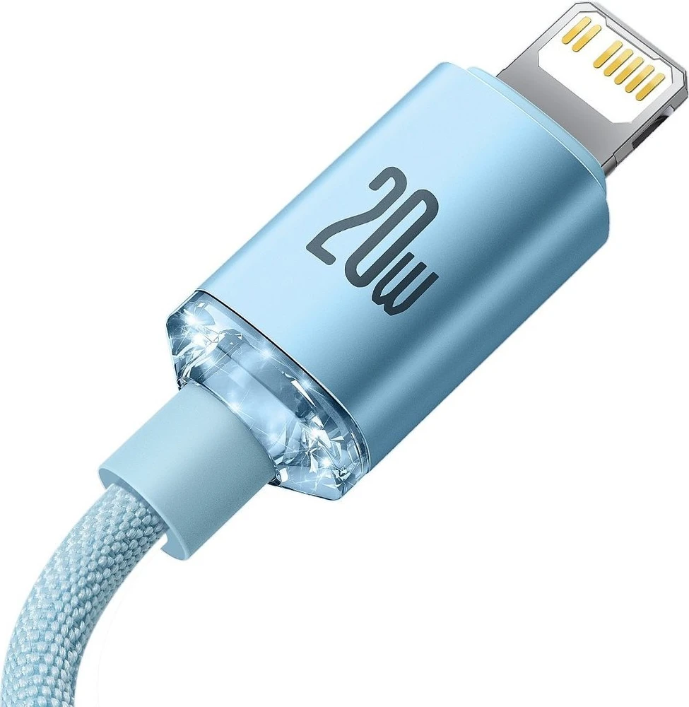 Kabelis USB-C do iP Baseus Crystal Shine, 20 W, 1.2 m (mėlyna)