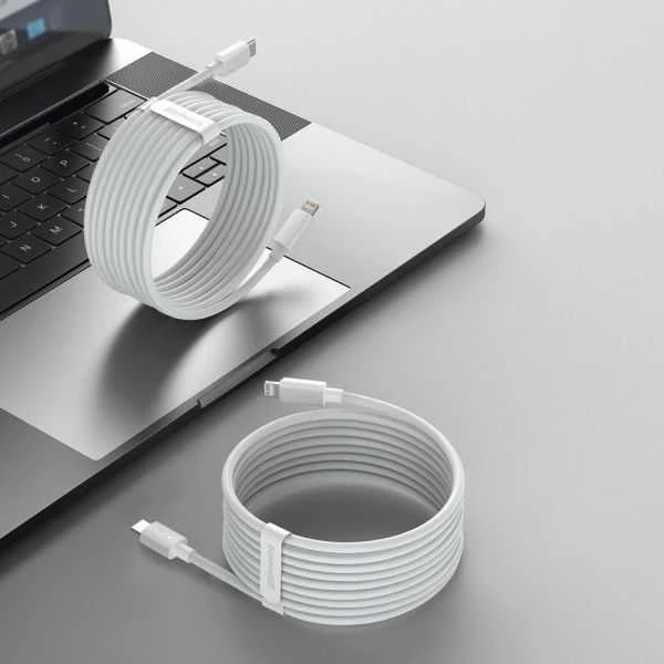 Baseus Simple Wisdom duomenų kabelio komplektas iš USB-C į Lightning PD 20W (2 Vnt), 1.5 m baltos spalvos