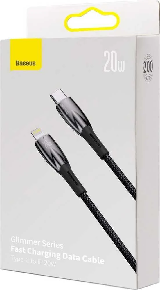 USB-C laidas, skirtas Lightning Baseus Glimmer Series, 20W, 2m (juodas)