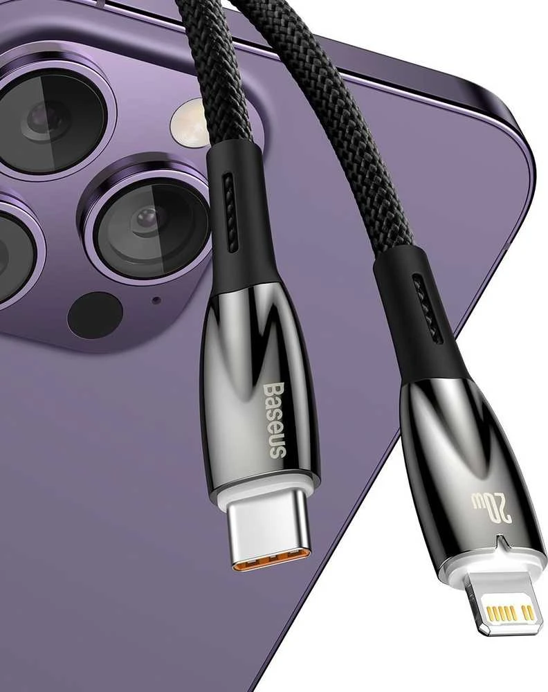 USB-C laidas, skirtas Lightning Baseus Glimmer Series, 20W, 2m (juodas)