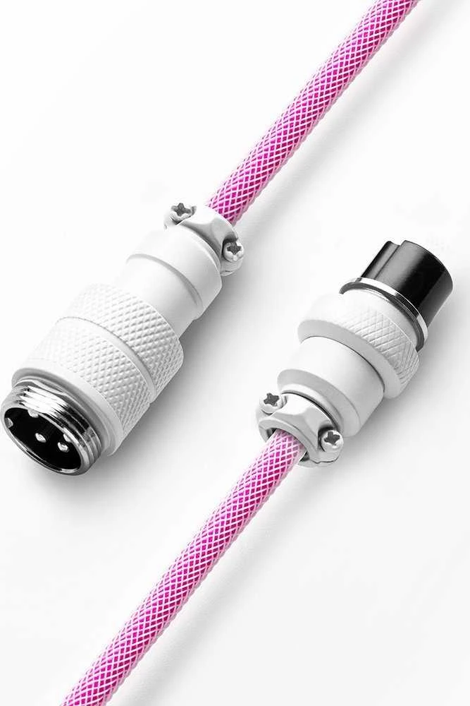 Klaviatūra CableMod PRO Coiled Cable susuktas klaviatūros laidas USB-C į USB Type A, Strawberry Kreminis – 150cm