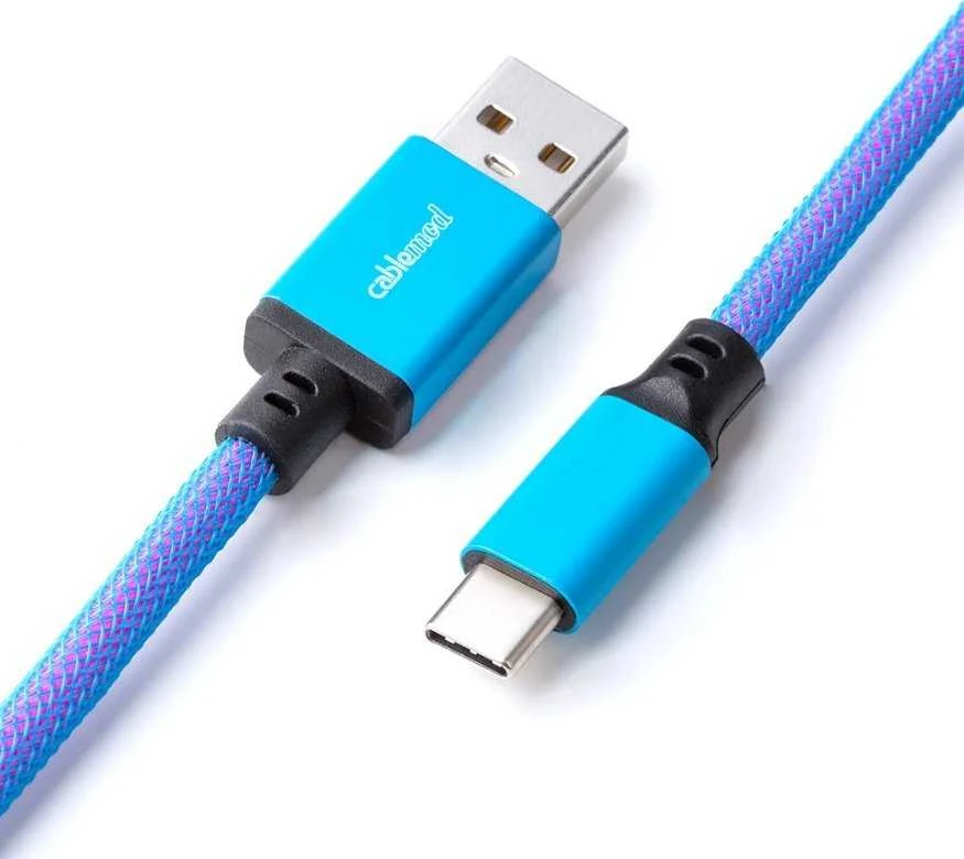 Klaviatūra CableMod PRO Coiled Cable susuktas klaviatūros laidas USB-C į USB Type A, Galaxy Mėlyna – 150cm