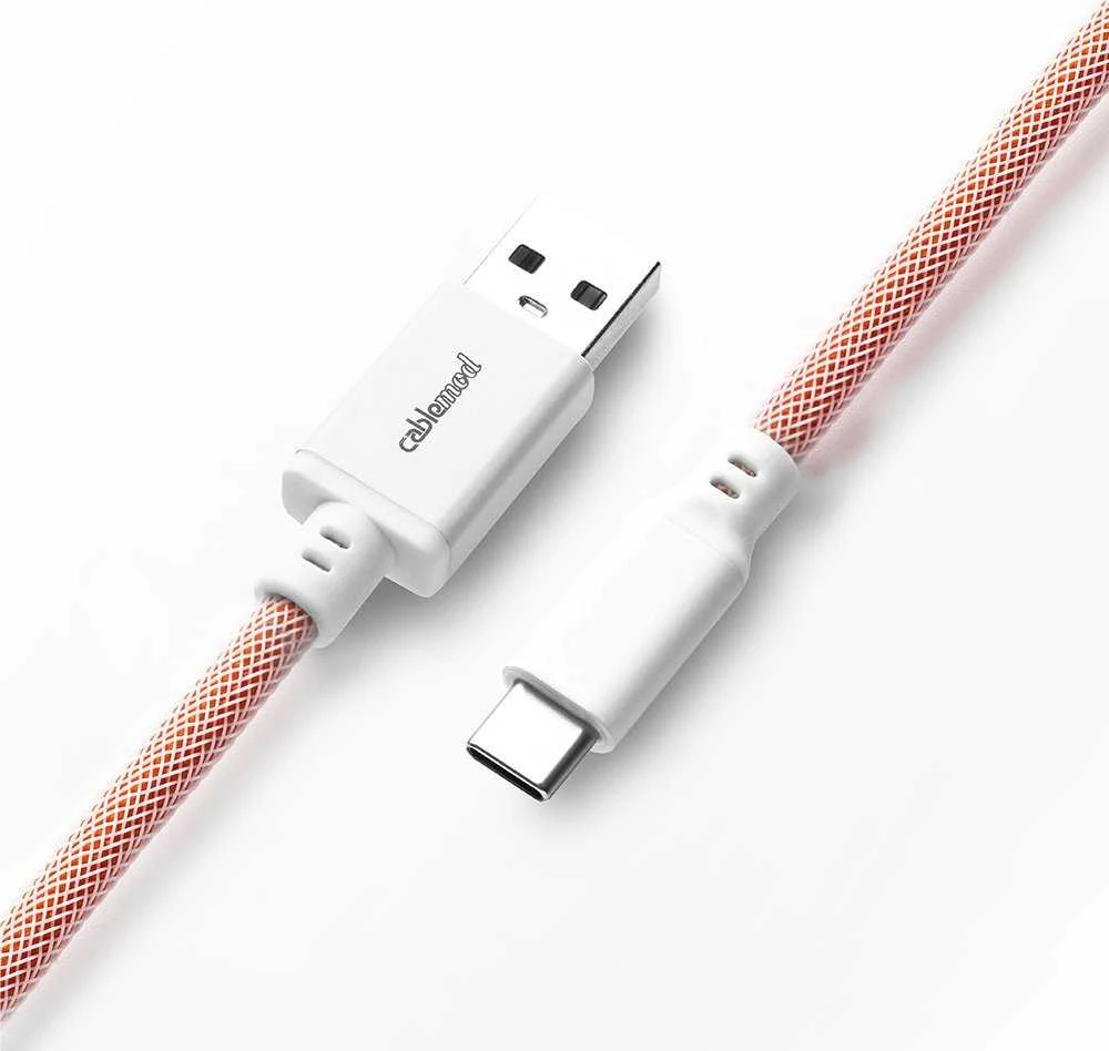 Klaviatūra CableMod PRO Coiled Cable susuktas klaviatūros laidas USB-C į USB Type A, Orangesicle – 150cm