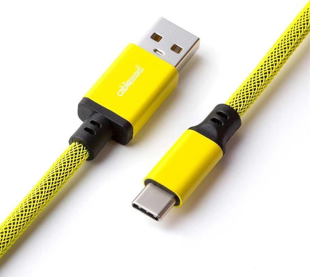 Klaviatūra CableMod PRO Coiled Cable susuktas klaviatūros laidas USB-C į USB Type A, Dominator Geltona – 150cm