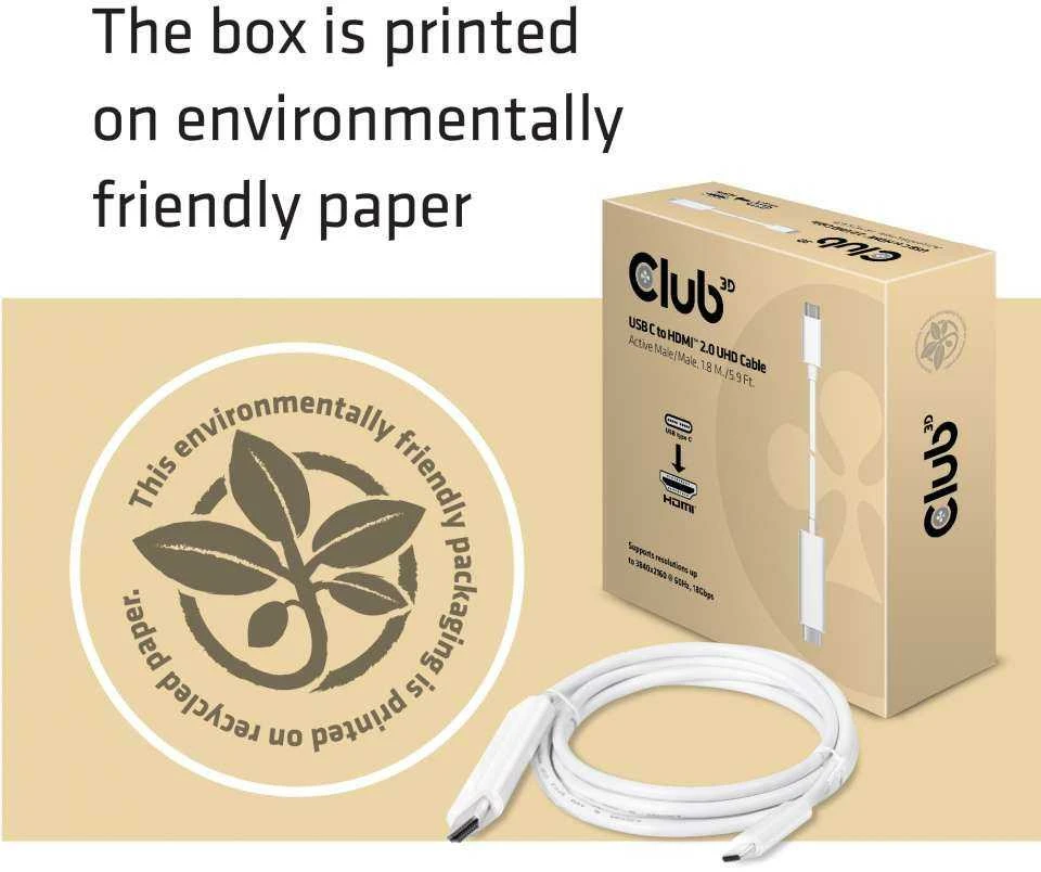 Club 3D CLUB3D USB C į HDMI™ 2.0 UHD laidas, aktyvus, 1,8 m / 5,9 pėd.