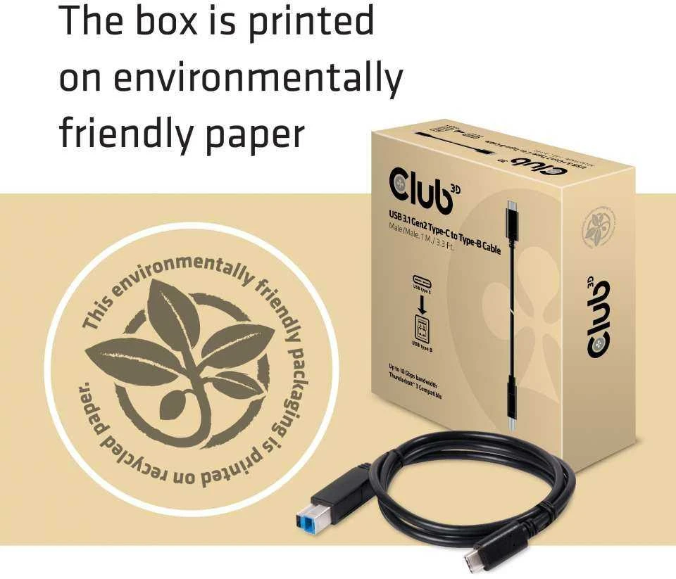 USB kabelis Club 3D USB-C - USB-B 1 m Juodas (CAC- 1524)