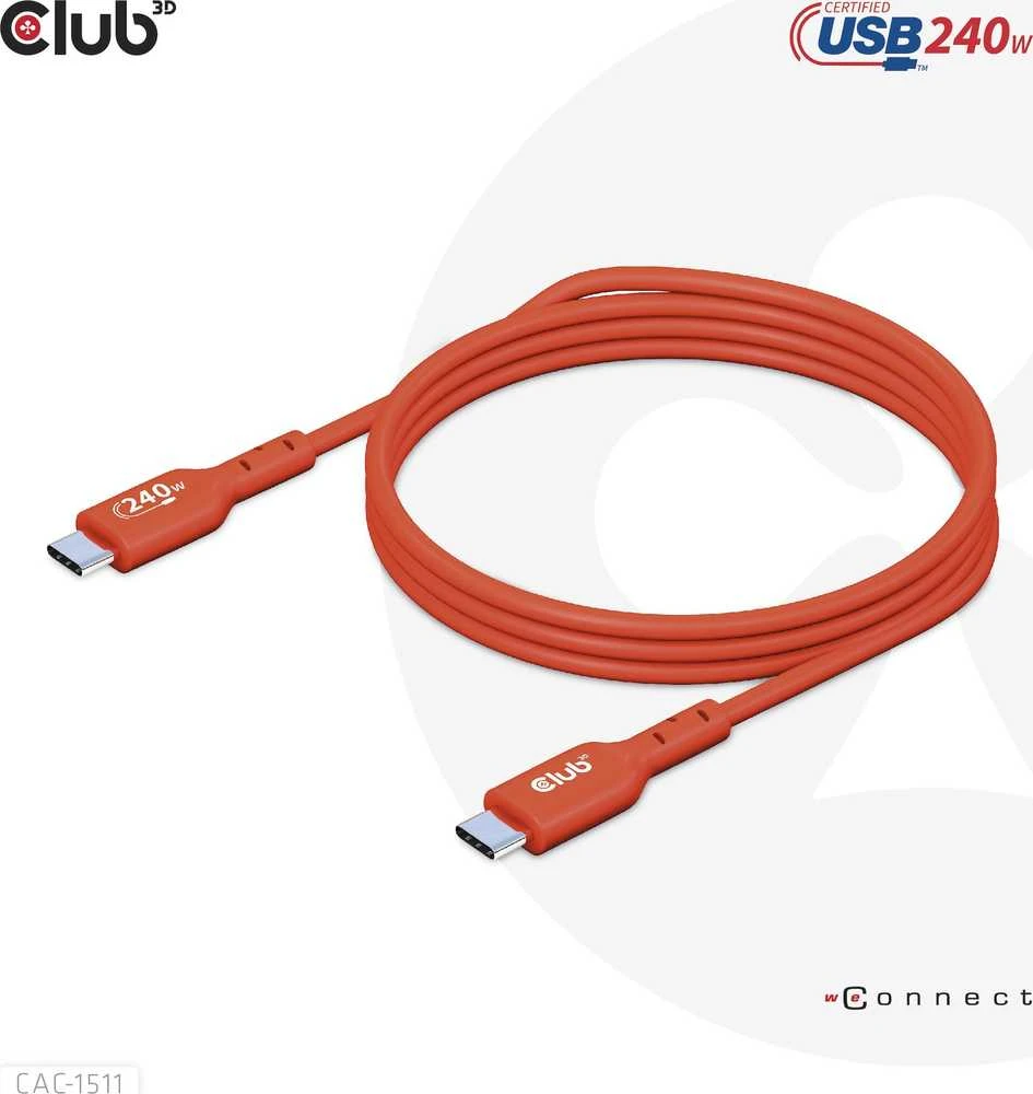 USB kabelis Club 3D USB-C - USB-C 1 m Raudona (CAC- 1511)