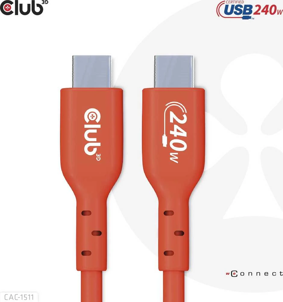USB kabelis Club 3D USB-C - USB-C 1 m Raudona (CAC- 1511)
