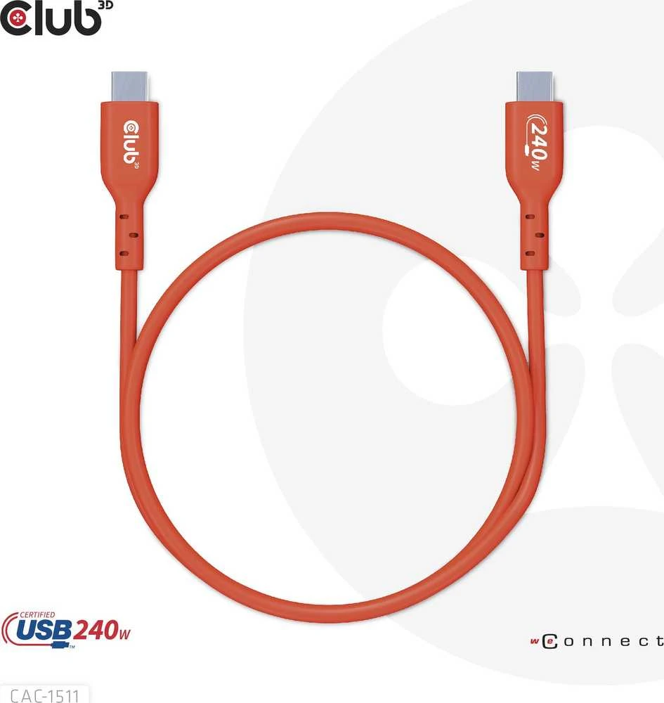 Kabelis USB Club 3D USB-C - USB-C 4 m Raudona (CAC-1515)