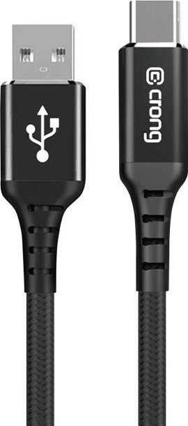 Crong Armor Link - USB-A to USB-C 60W 3A Braided Cable Power Delivery Fast Charging 25cm juodos spalvos