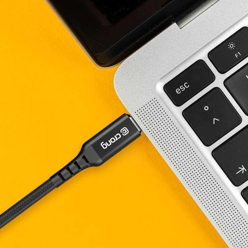 Crong Armor Link - USB-A to USB-C 60W 3A Braided Cable Power Delivery Fast Charging 25cm juodos spalvos