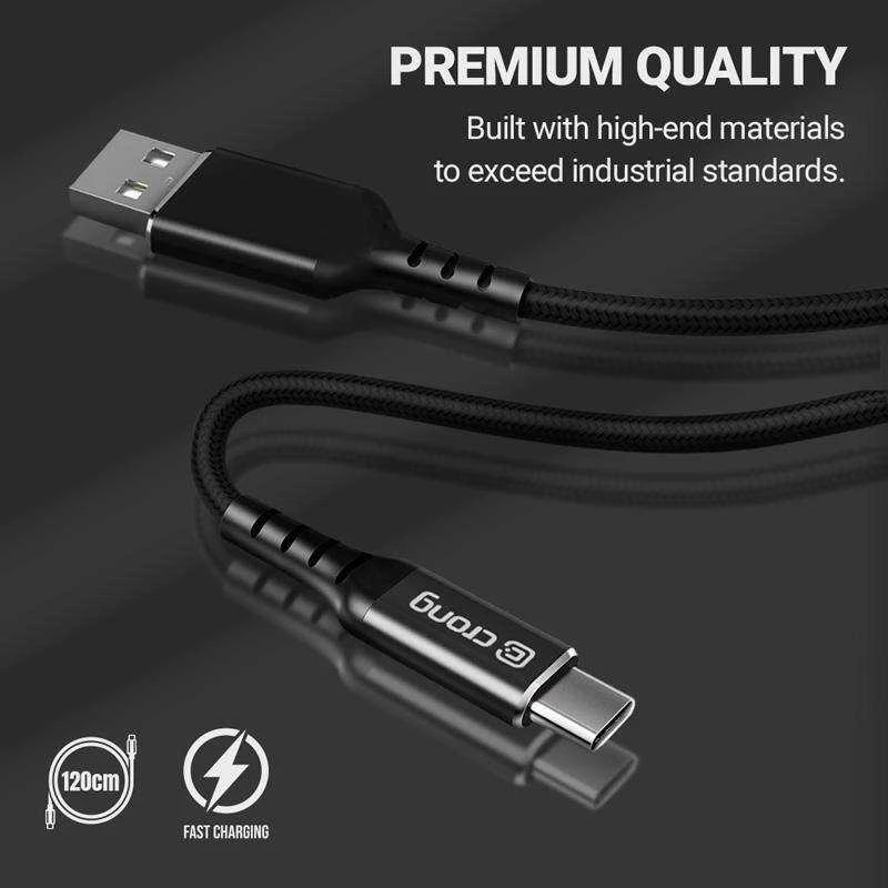 „Crong Armor Link“ – USB-C į USB-C 100 W 5 A pintas kabelis, maitinimo tiekimas, greitas įkrovimas, 120 cm juodos spalvos