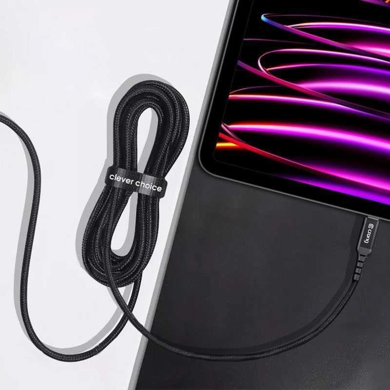 „Crong Armor Link“ – USB-C į USB-C 100 W 5 A pintas kabelis, maitinimo tiekimas, greitas įkrovimas, 200 cm juodos spalvos