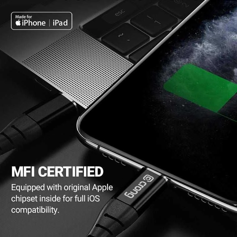 „Crong Armor Link“ – USB-C laidas su „Lightning Fast Charging“ sertifikatu, MFi 150 cm (juodas)