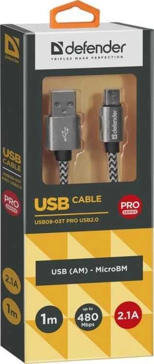 Defender USB AM-MICRO BM 1.0m 2.1A Baltas