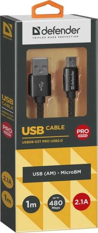 Defender USB AM-MICRO BM 1.0m 2.1A Juodas