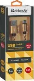 Defender USB AM-MICRO BM 1.0m 2.1A Auksinis