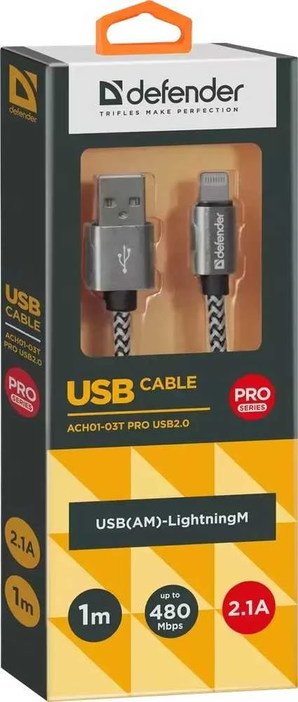 Defender USB-LIGHTNING 1,0m 2.1A Baltas