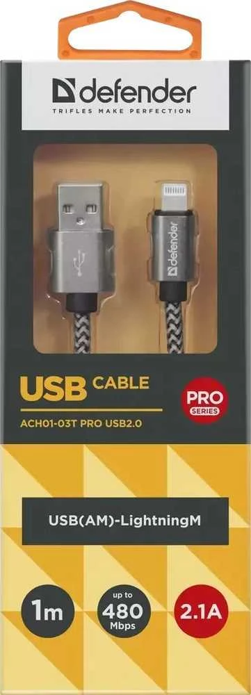 Defender USB-LIGHTNING 1,0m 2.1A Baltas