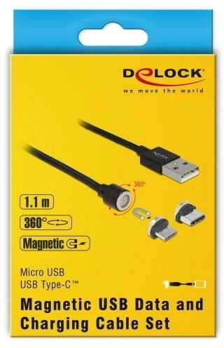 Kabelis USB Delock USB-A - microUSB + USB-C 1.1 m Juodas (85723)