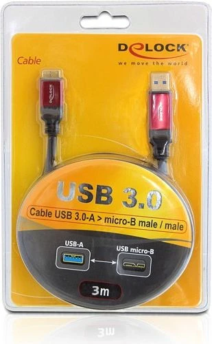 Kabelis USB Delock USB-A - microUSB 3 m Raudona (82762)