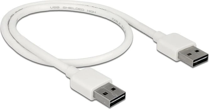 DELOCK kabelis EASY-USB 2.0 A tipo kištukas > EASY-USB 2.0 Type-A vyriškas 0,5 m baltas