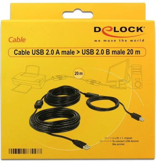 Delock Cable USB 2.0 A tipo kištukas > USB 2.0 B tipo kištukas 20 m