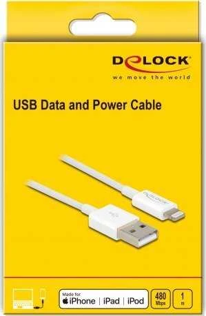 USB kabelis Delock USB-A - Žaibas 1 m Balta (83000)