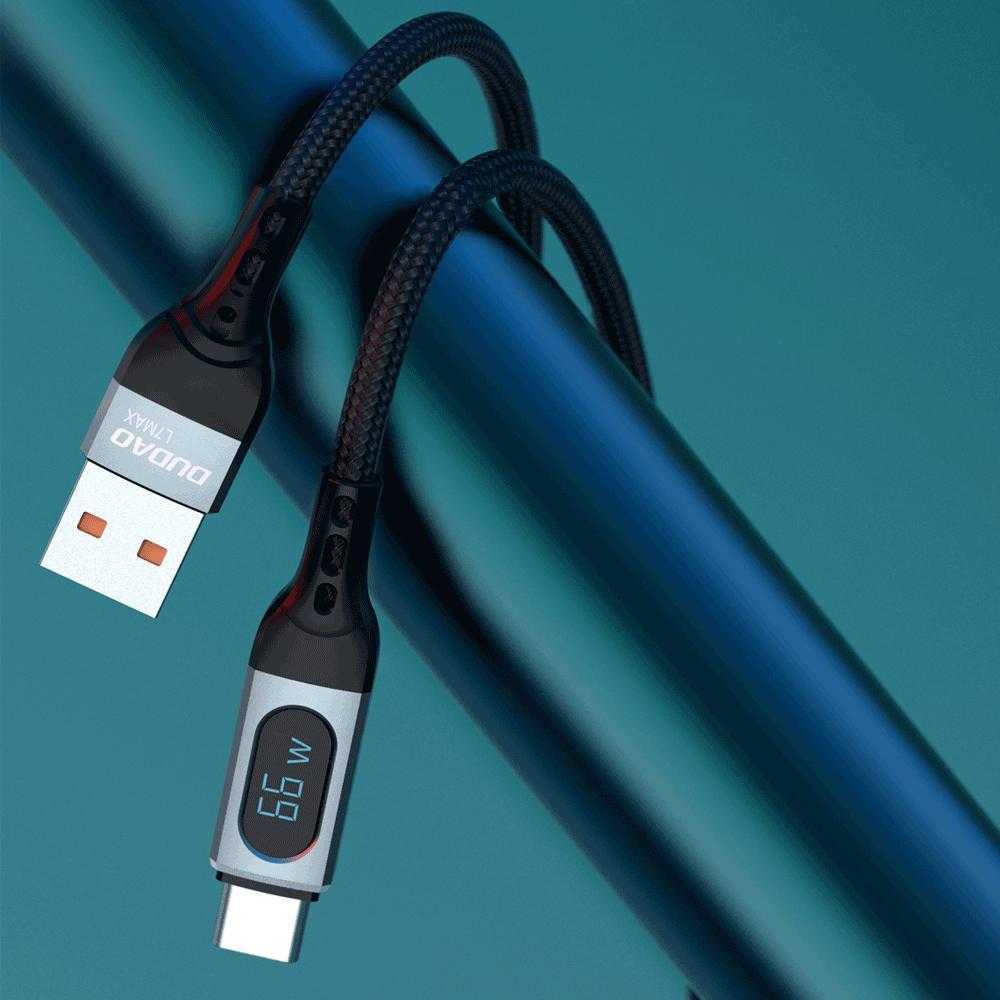 Dudao L7Max USB kabelis - USB Type C Fast Charging PD 66W 1m with Ekranas - juodos spalvos