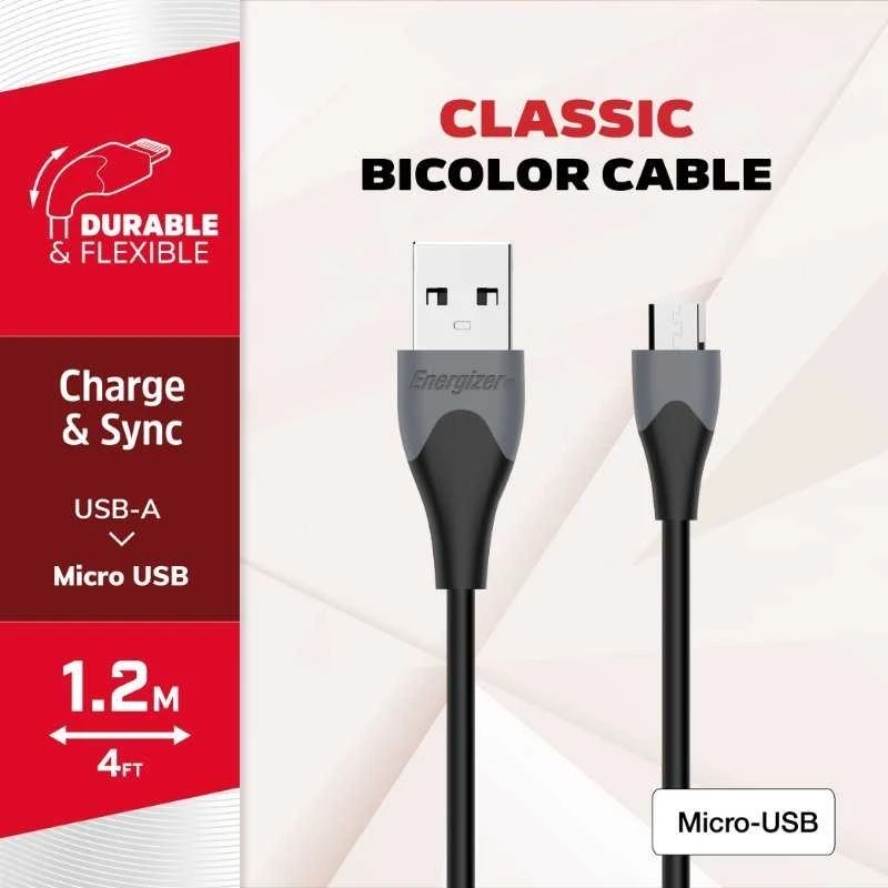 „Energizer Classic“ – USB-A į „Micro USB“ jungiamasis kabelis, 1,2 m (juodas)
