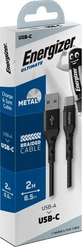 „Energizer Ultimate“ – USB-A į USB-C jungiamasis kabelis, 2 m, Juodas