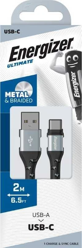 „Energizer Ultimate“ USB-A–USB-C jungiamasis kabelis, 2 m, Sidabrinis