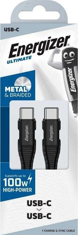 „Energizer Ultimate“ – USB-C į USB-C jungiamasis kabelis 100 W, 2 m (juodas)