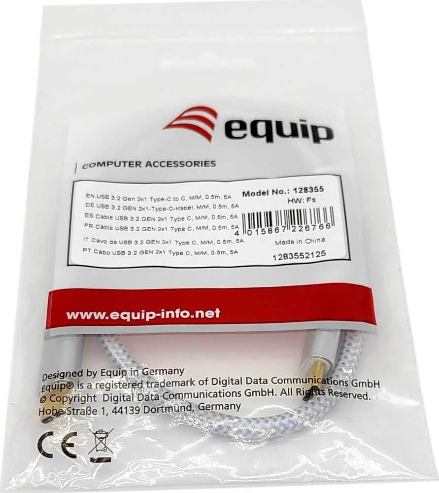USB kabelis Equip USB-C - USB-C 1 m Balta (128356)