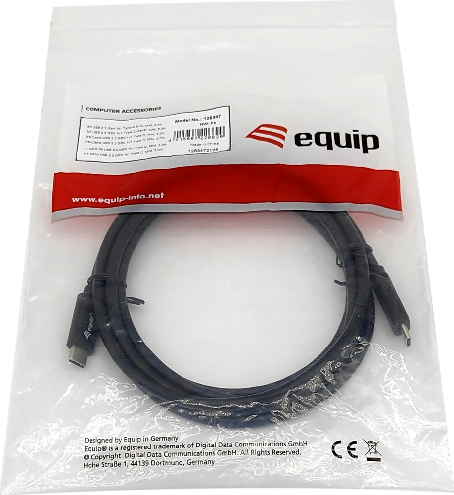 Kabelis USB Equip USB-C - USB-C 1 m Juodas (128346)
