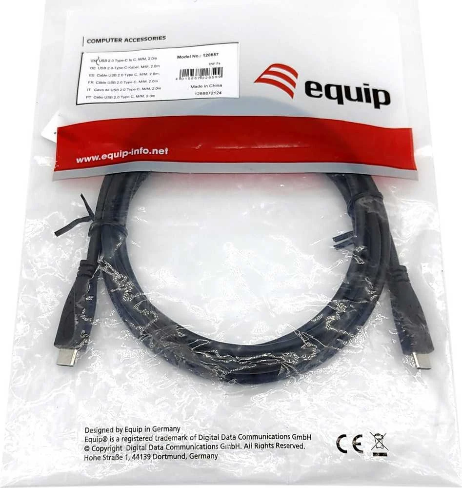 USB kabelis Equip USB-C - USB-C 3 m Juodas (128888)