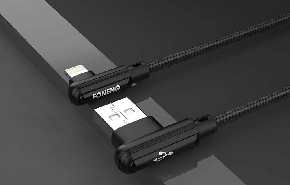 Foneng X70 kampinis USB į mikro USB laidas, 3A, 1m (juodas)