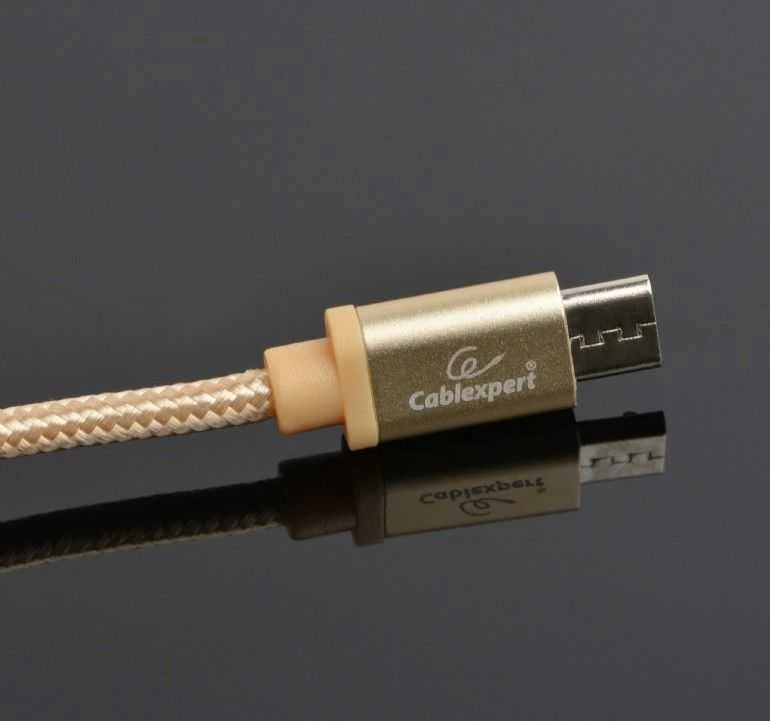 GEMBIRD CCB-mUSB2B-AMBM-6-G cotton braided micro USB cable 2.0 AM-MBM5P 1.8M metal connectors auksinis