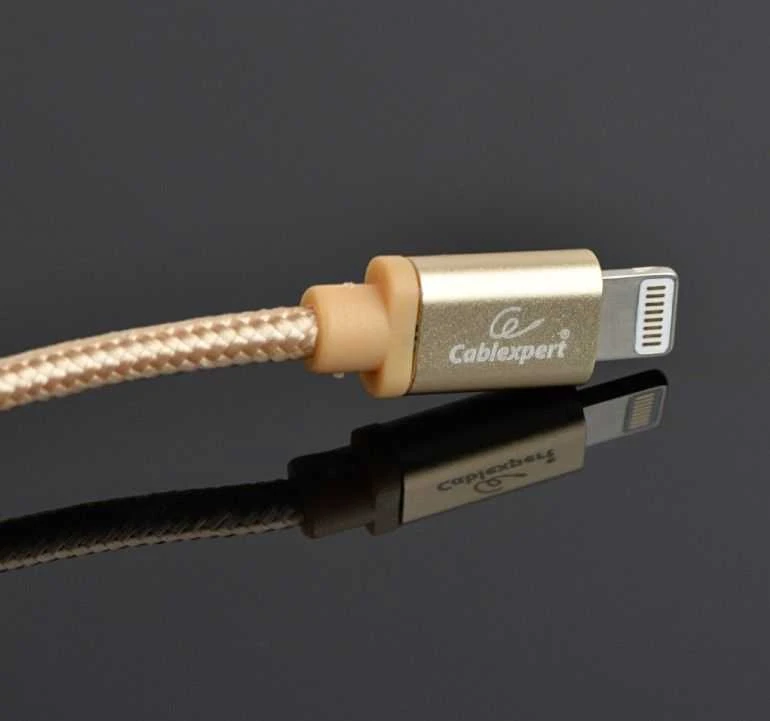 GEMBIRD CCB-mUSB2B-AMLM-6-G USB–8 kontaktų kabelis, medvilninis pintas metalinis jungiklis, 1,8 m, auksinis