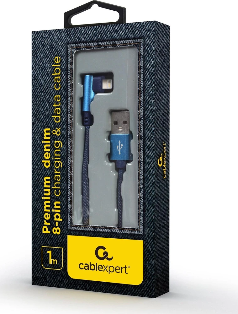 GEMBIRD Premium džinsiniai džinsai Type-C USB 8 kontaktų laidas su metalinėmis jungtimis 1m mėlynas kampuotas
