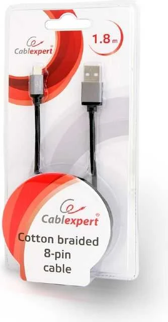 GEMBIRD CCB-mUSB2B-AMLM-6 Gembird USB–8 kontaktų kabelis, medvilninis pintas, metalinės jungtys, 1,8 m, juodas