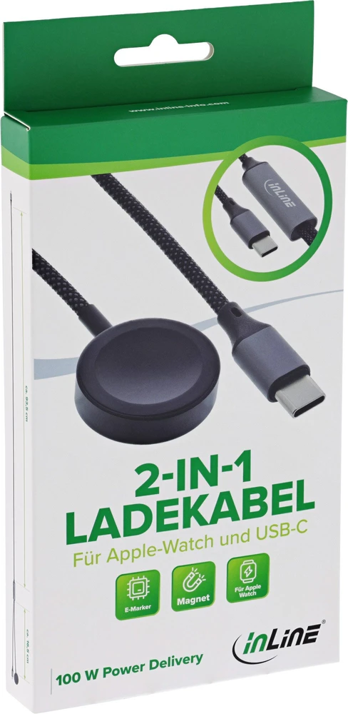 USB kabelis InLine USB-C - USB-C + Apple Watch 1,2 m Juodai pilkas